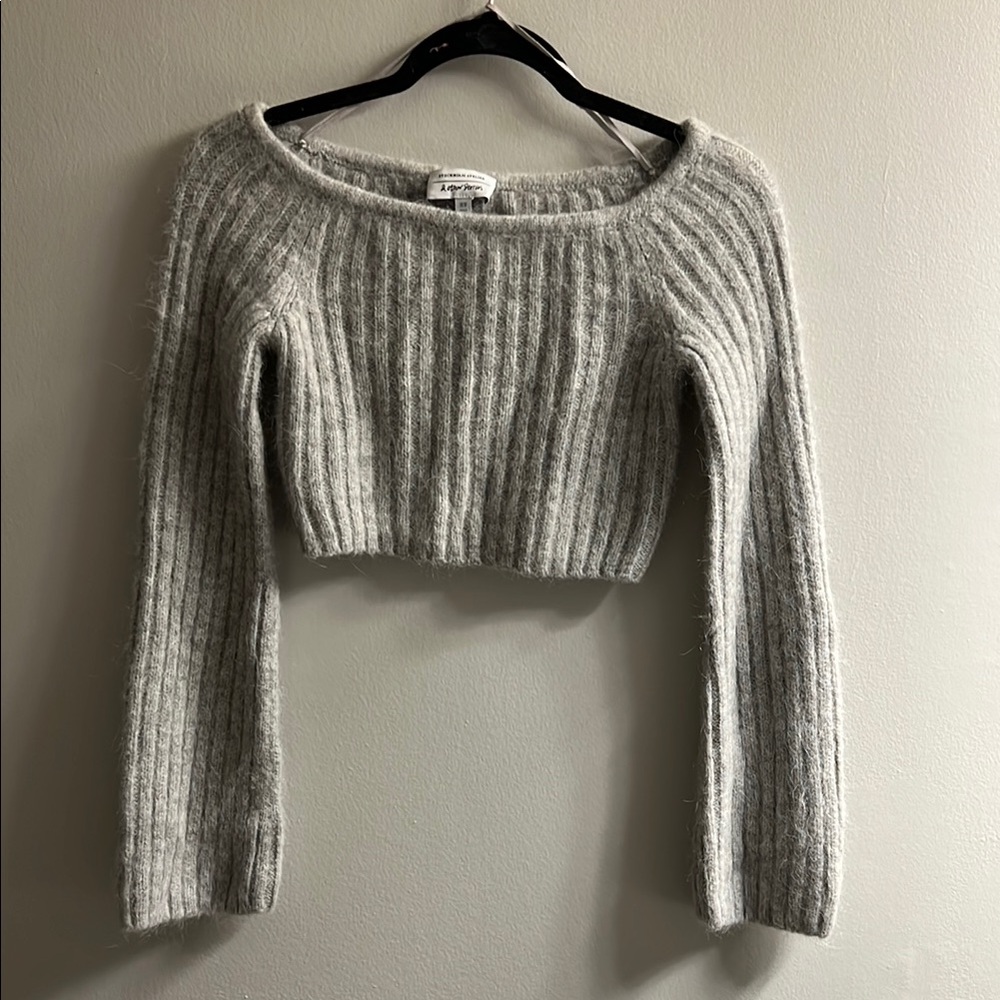 & Other Stories Gray Crew Neck Ribbed Sweater